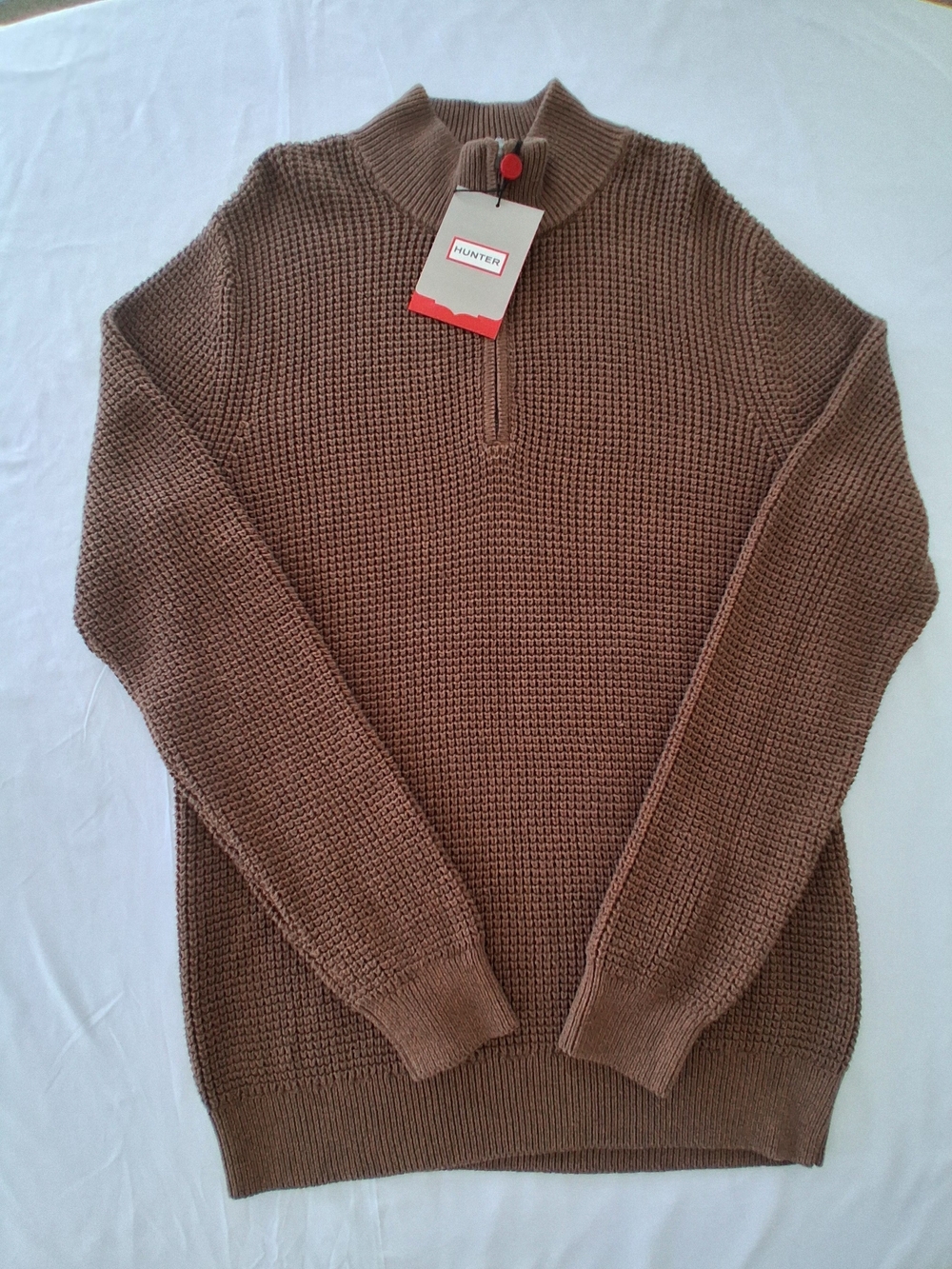 Hunter Brown Half-Zip Knit Sweater Long Sleeves Size Small Quiet Luxury Preppy